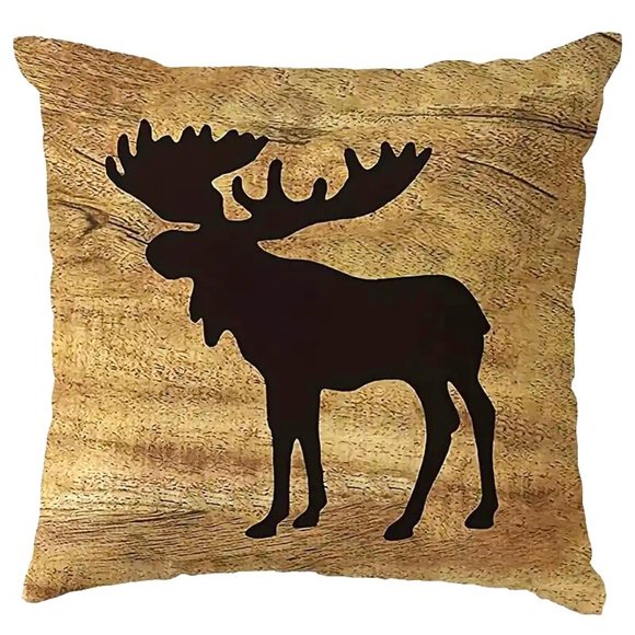 New Set of 2 Pillow Covers Cabin Rustic Moose Bear Man Cave Wilderness Case - Picture 2 of 4